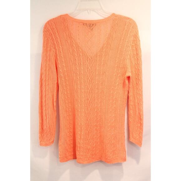 Lauren Ralph Lauren Sweater Womens size M Orange 100% Linen V-Neck Cable Knit - Picture 4 of 6